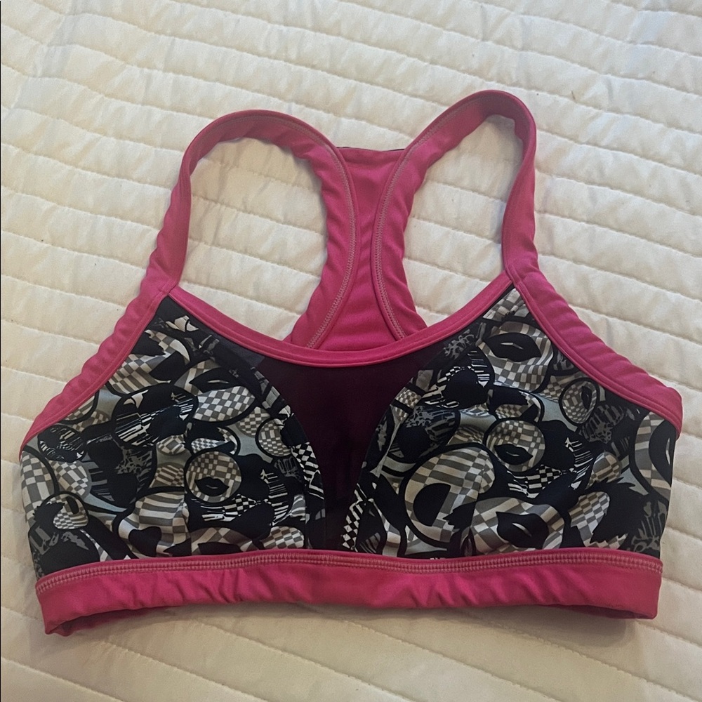 Zumba Fitness Pink and Black Patterned Sports Bra